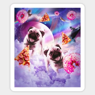 Pugs In The Clouds With Donut And Pizza Sticker